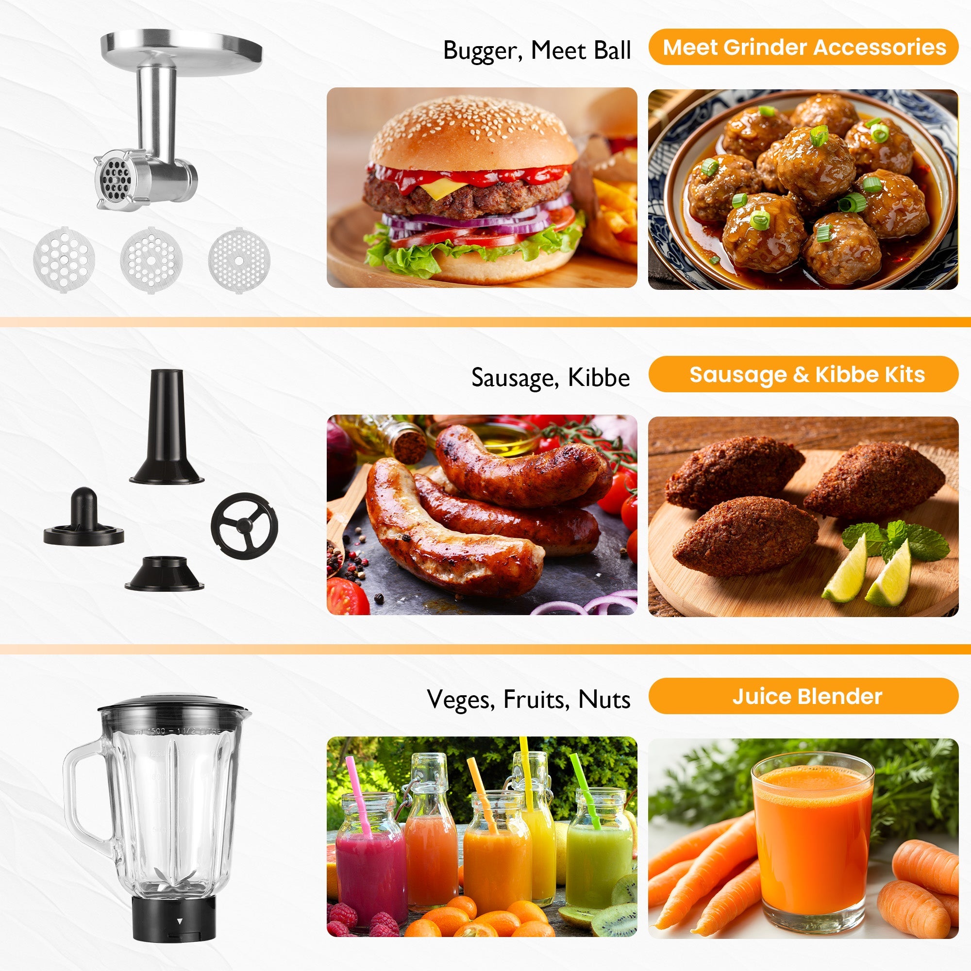 Sunvivi 3-in-1 Multifuctional Stand Mixer: 400W Kitchen Electric Mixer with 6 Speeds Tilt-Head 6.5QT Dough Mixer