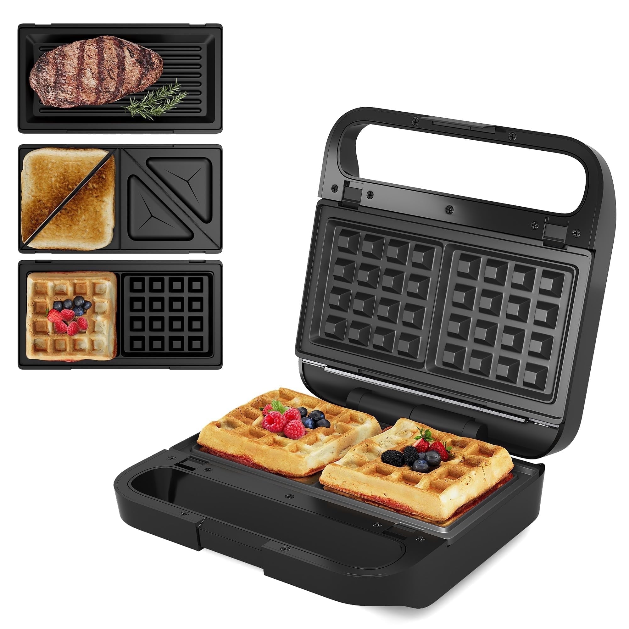Sunvivi 3 in 1 Sandwich Maker 850W Panini Press Grill with Glass Top - Electric Waffle Makers