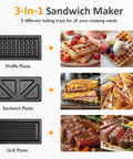 Sunvivi 3 in 1 Sandwich Maker 850W Panini Press Grill with Glass Top - Electric Waffle Makers