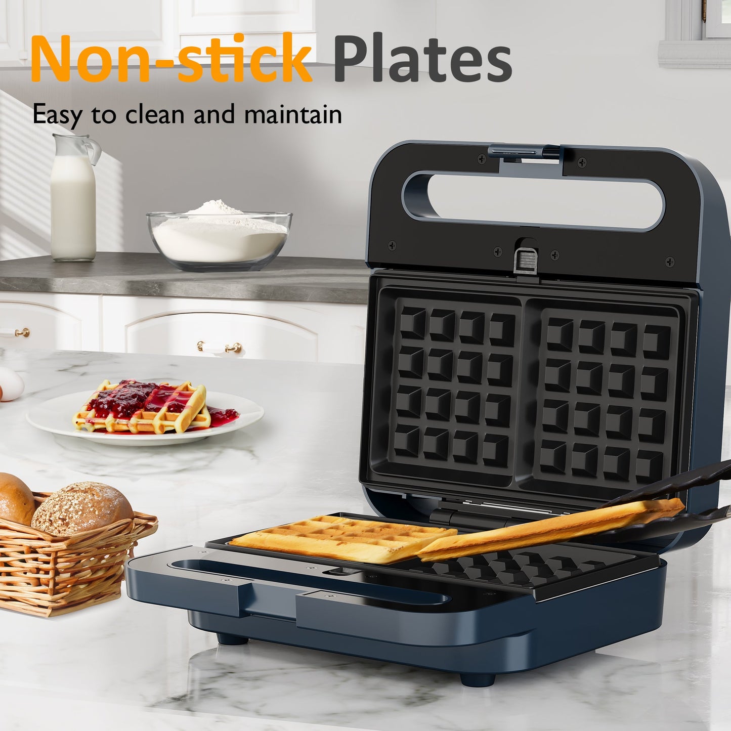 Sunvivi 3 in 1 Sandwich Maker Electric Waffle Maker with Removable Non-stick Plates 1000W Panini Press Grill with Glass