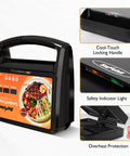 Sunvivi 3 in 1 Sandwich Maker Electric Waffle Maker with Removable Non-stick Plates 800W Panini Press Grill with Glass