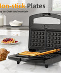 Sunvivi 3 in 1 Sandwich Maker Electric Waffle Maker with Removable Non-stick Plates 800W Panini Press Grill with Glass
