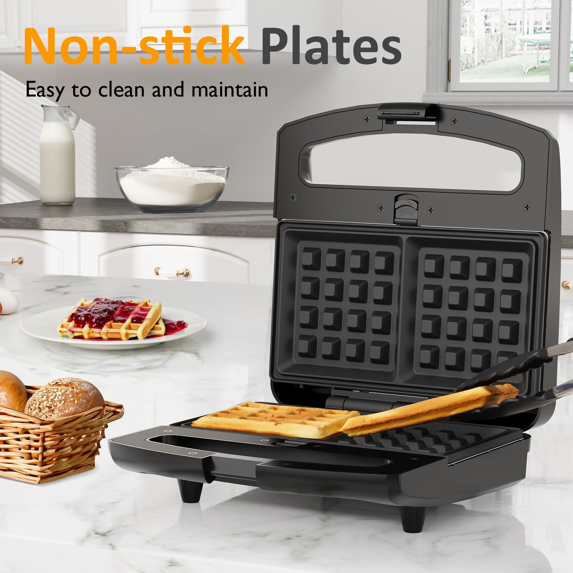 Sunvivi 3 in 1 Sandwich Maker Electric Waffle Maker with Removable Non-stick Plates 800W Panini Press Grill with Glass