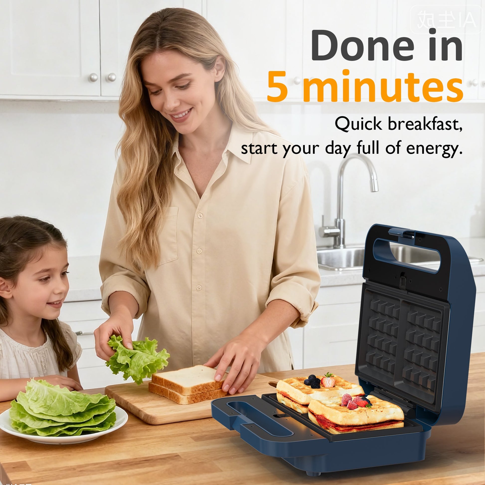 Sunvivi 3 in 1 Sandwich Maker Electric Waffle Maker with Removable Non-stick Plates 1000W Panini Press Grill with Glass