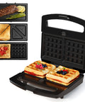 Sunvivi 3 in 1 Sandwich Maker Electric Waffle Maker with Removable Non-stick Plates 800W Panini Press Grill with Glass