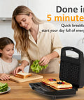 Sunvivi 3 in 1 Sandwich Maker Electric Waffle Maker with Removable Non-stick Plates 800W Panini Press Grill with Glass