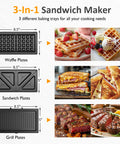 Sunvivi 3 in 1 Sandwich Maker Electric Waffle Maker with Removable Non-stick Plates 800W Panini Press Grill with Glass