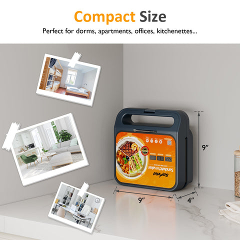 Sunvivi 3 in 1 Sandwich Maker Electric Waffle Maker with Removable Non-stick Plates 1000W Panini Press Grill with Glass
