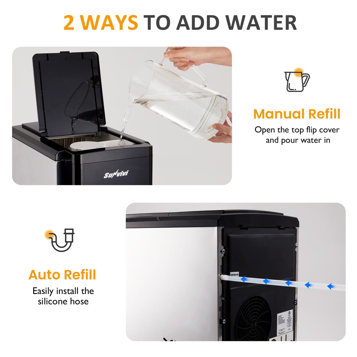 Sunvivi 3 in1 Water Dispenser with Ice Maker Ice Crushing & Ice Water Nugget Ice Maker Countertop 44lbs in24Hrs 12 Ice