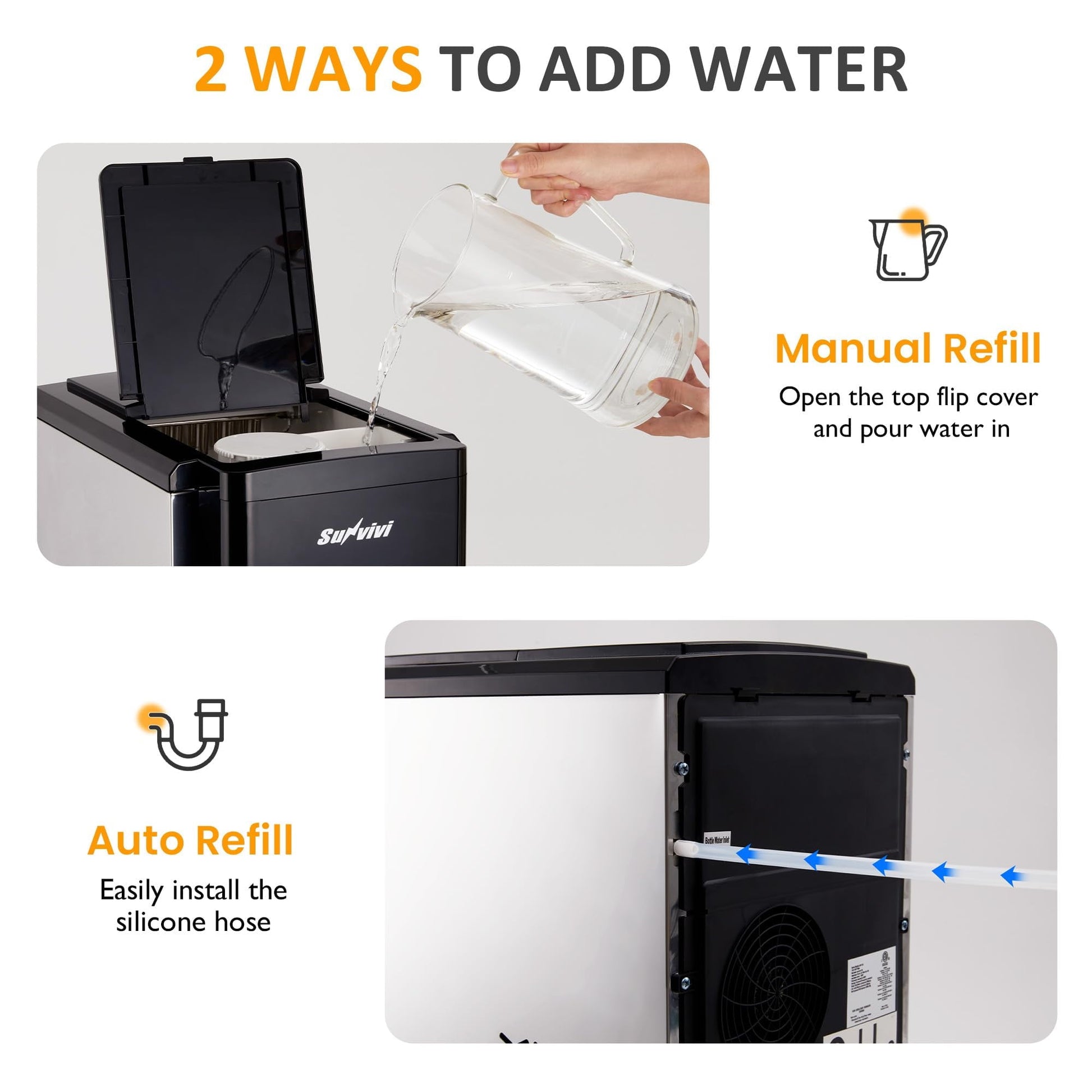 Sunvivi 3 in1 Water Dispenser with Ice Maker Ice Crushing & Ice Water Nugget Ice Maker Countertop 44lbs in24Hrs 12 Ice