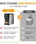 Sunvivi 3 in1 Water Dispenser with Ice Maker Ice Crushing & Ice Water Nugget Ice Maker Countertop 44lbs in24Hrs 12 Ice