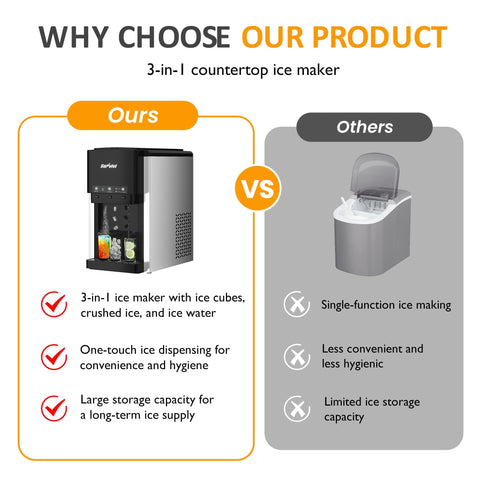 Sunvivi 3 in1 Water Dispenser with Ice Maker Ice Crushing & Ice Water Nugget Ice Maker Countertop 44lbs in24Hrs 12 Ice