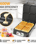 Sunvivi 4 Slices Waffle Maker: Electric Waffle Iron with Adjustable Temperature Control Nonstick Waffle Machine