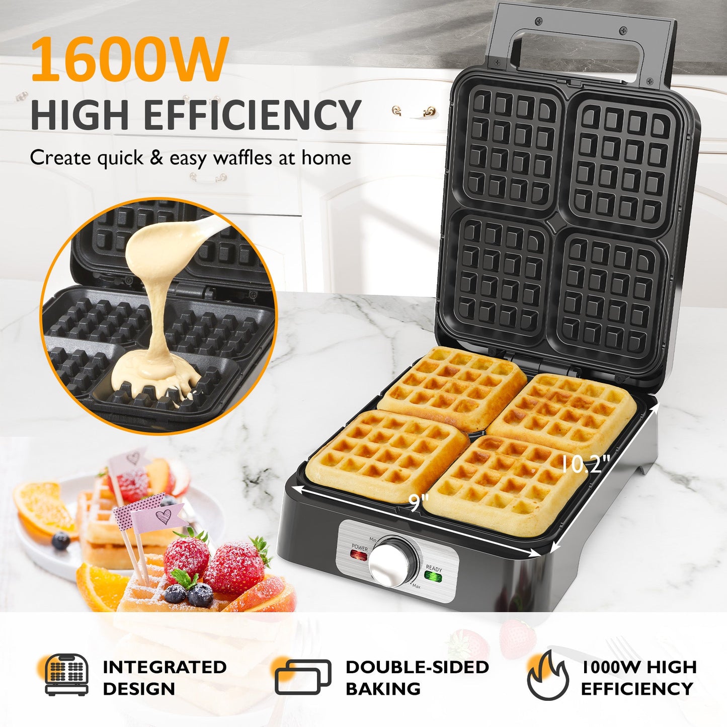 Sunvivi 4 Slices Waffle Maker: Electric Waffle Iron with Adjustable Temperature Control Nonstick Waffle Machine