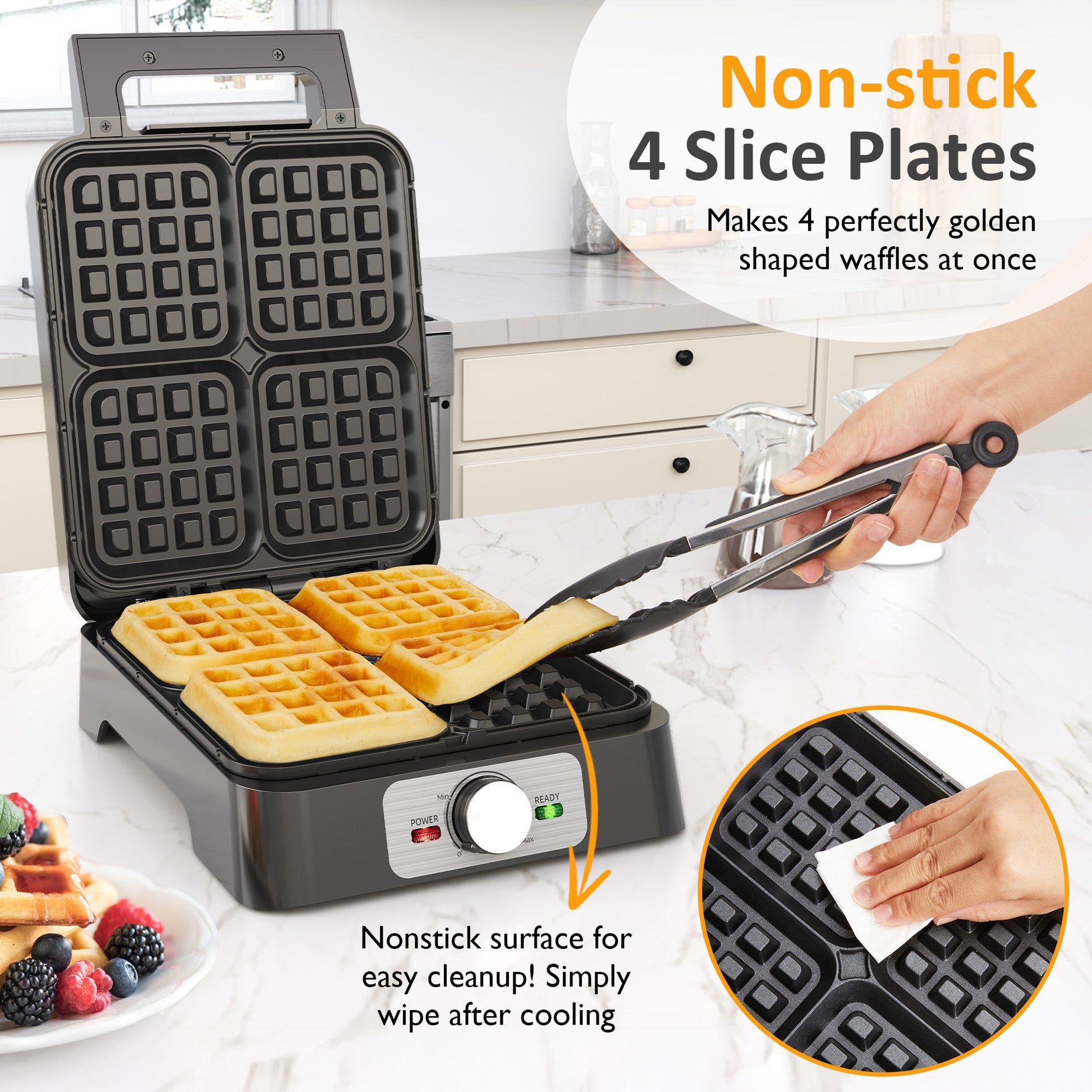 Sunvivi 4 Slices Waffle Maker: Electric Waffle Iron with Adjustable Temperature Control Nonstick Waffle Machine