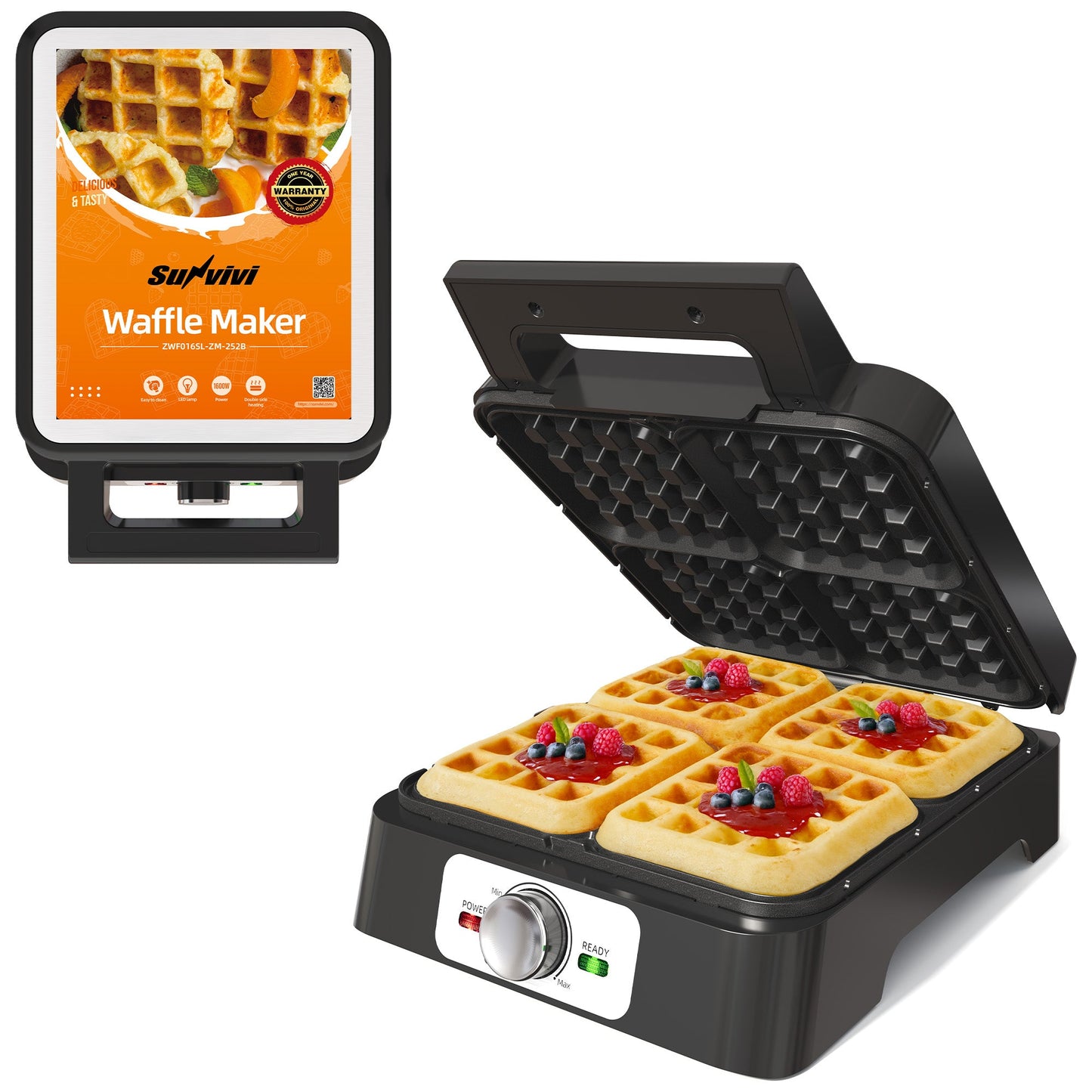 Sunvivi 4 Slices Waffle Maker: Electric Waffle Iron with Adjustable Temperature Control Nonstick Waffle Machine