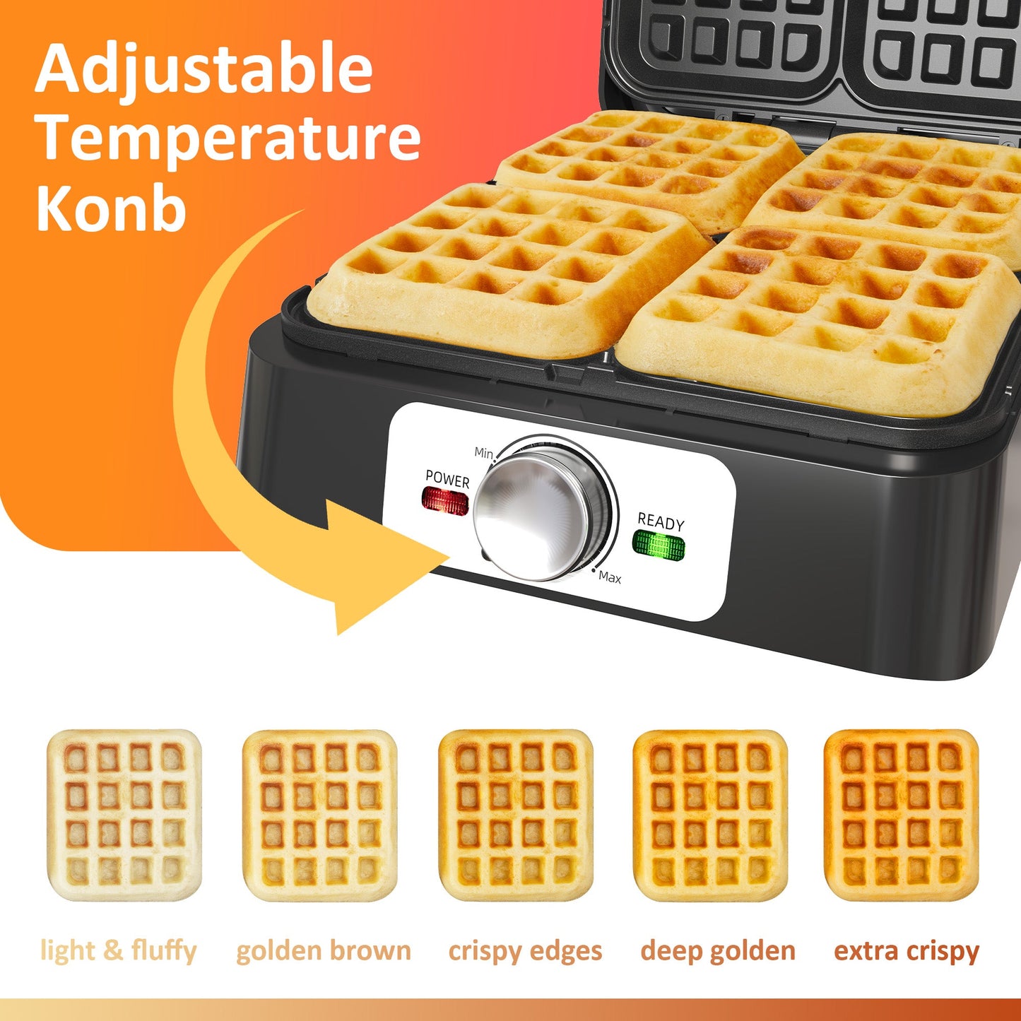 Sunvivi 4 Slices Waffle Maker: Electric Waffle Iron with Adjustable Temperature Control Nonstick Waffle Machine