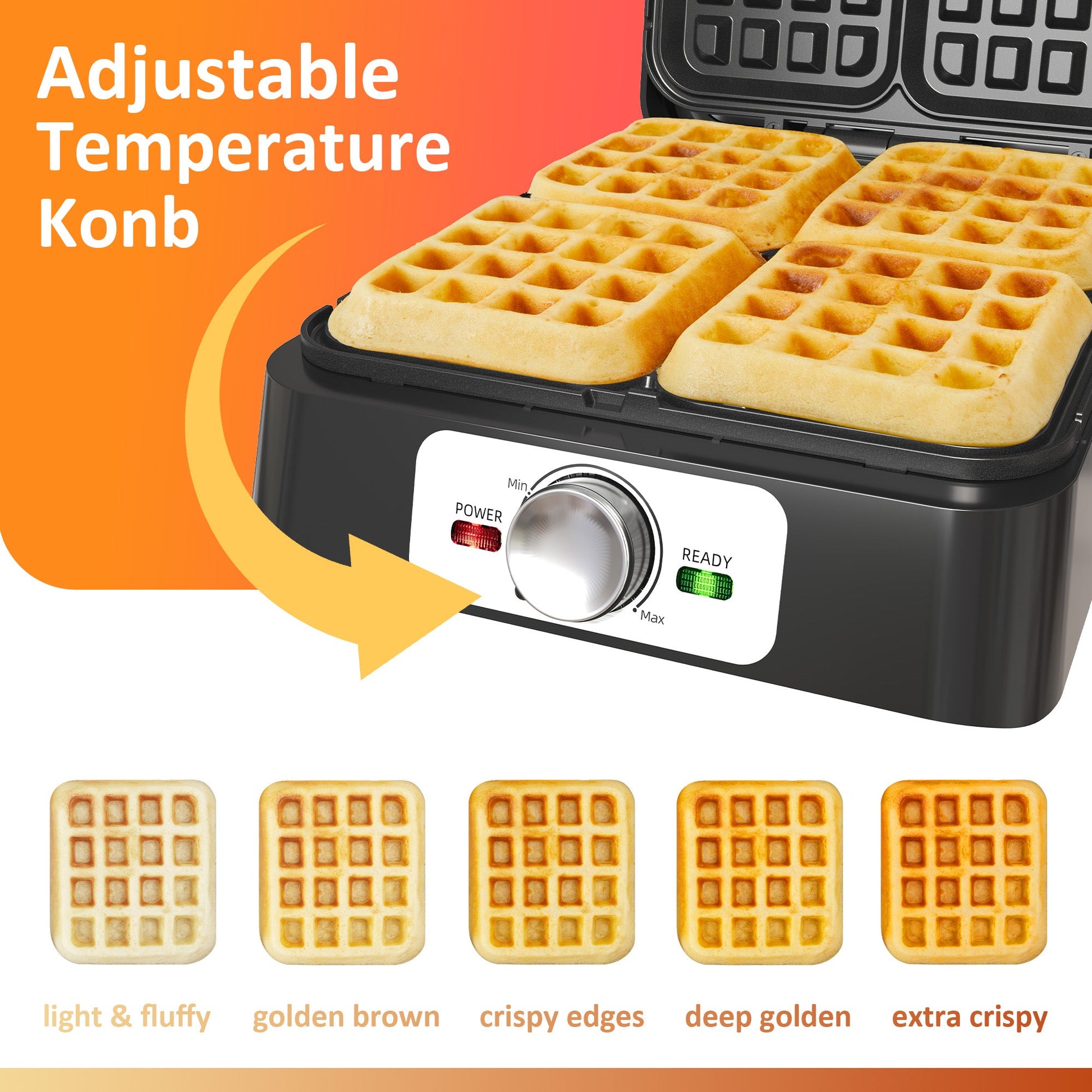 Sunvivi 4 Slices Waffle Maker: Electric Waffle Iron with Adjustable Temperature Control Nonstick Waffle Machine