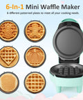 Sunvivi 6 in1 Mini Waffle Maker 4??¨¤ Waffle Iron with Removable Non-stick Plates Perfect Mini Waffle Maker for Kids