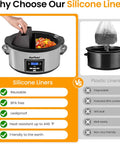Sunvivi 6 Quart Programmable Slow Cooker with 2 in 1 Silicone Liners - Slow Cookers