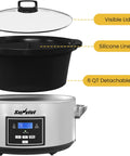 Sunvivi 6 Quart Programmable Slow Cooker with 2 in 1 Silicone Liners - Slow Cookers