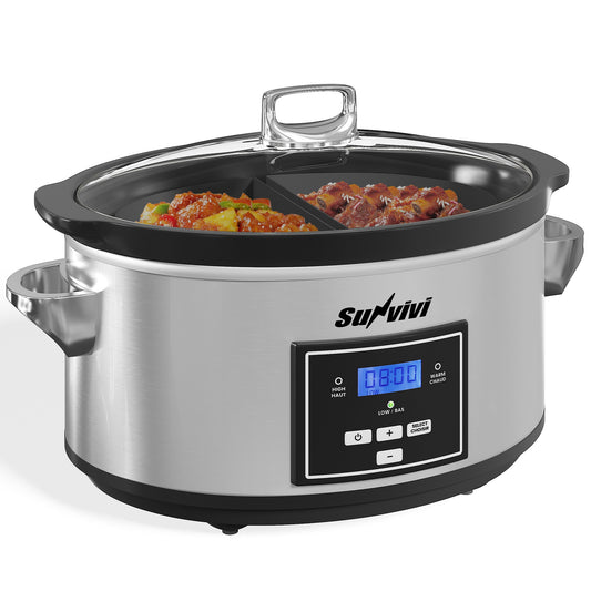 Sunvivi 6 Quart Programmable Slow Cooker with 2 in 1 Silicone Liners - Slow Cookers