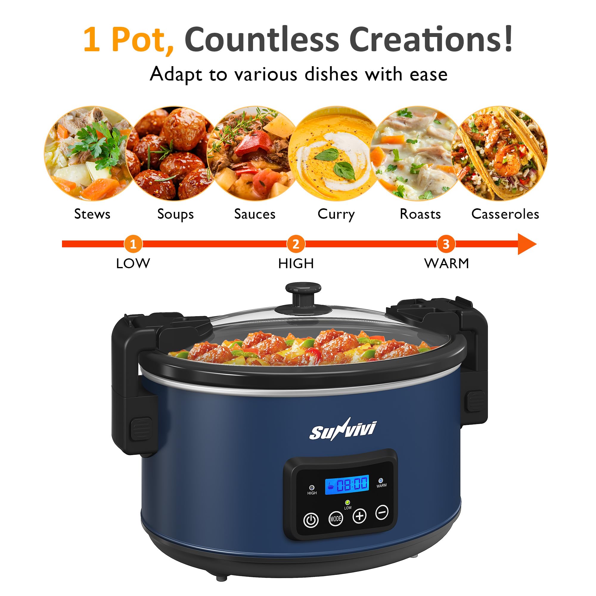 Sunvivi 8.5 Quart Programmable Slow Cooker