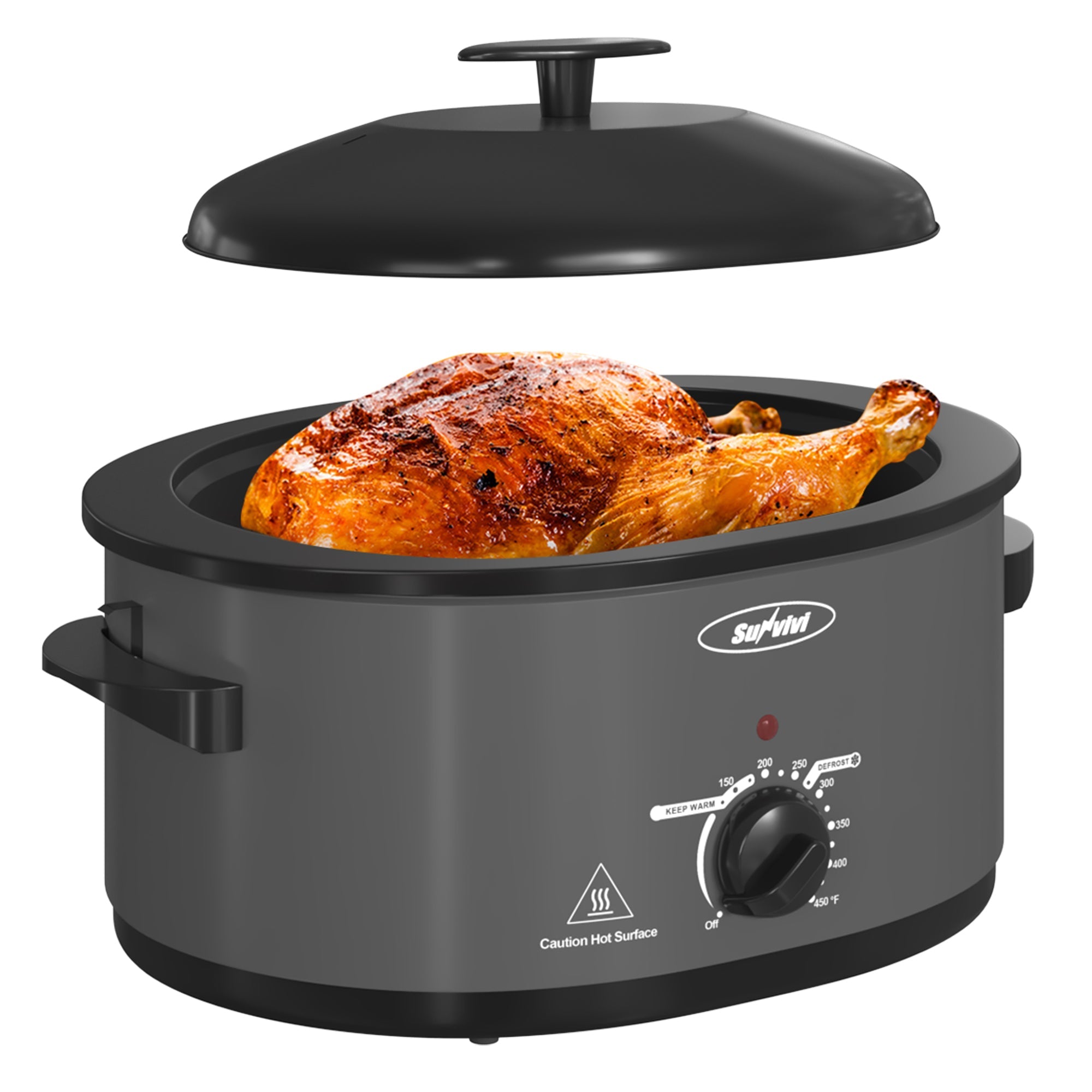 Sunvivi 8 QT Roaster Oven with Self-Basting Lid - Gray