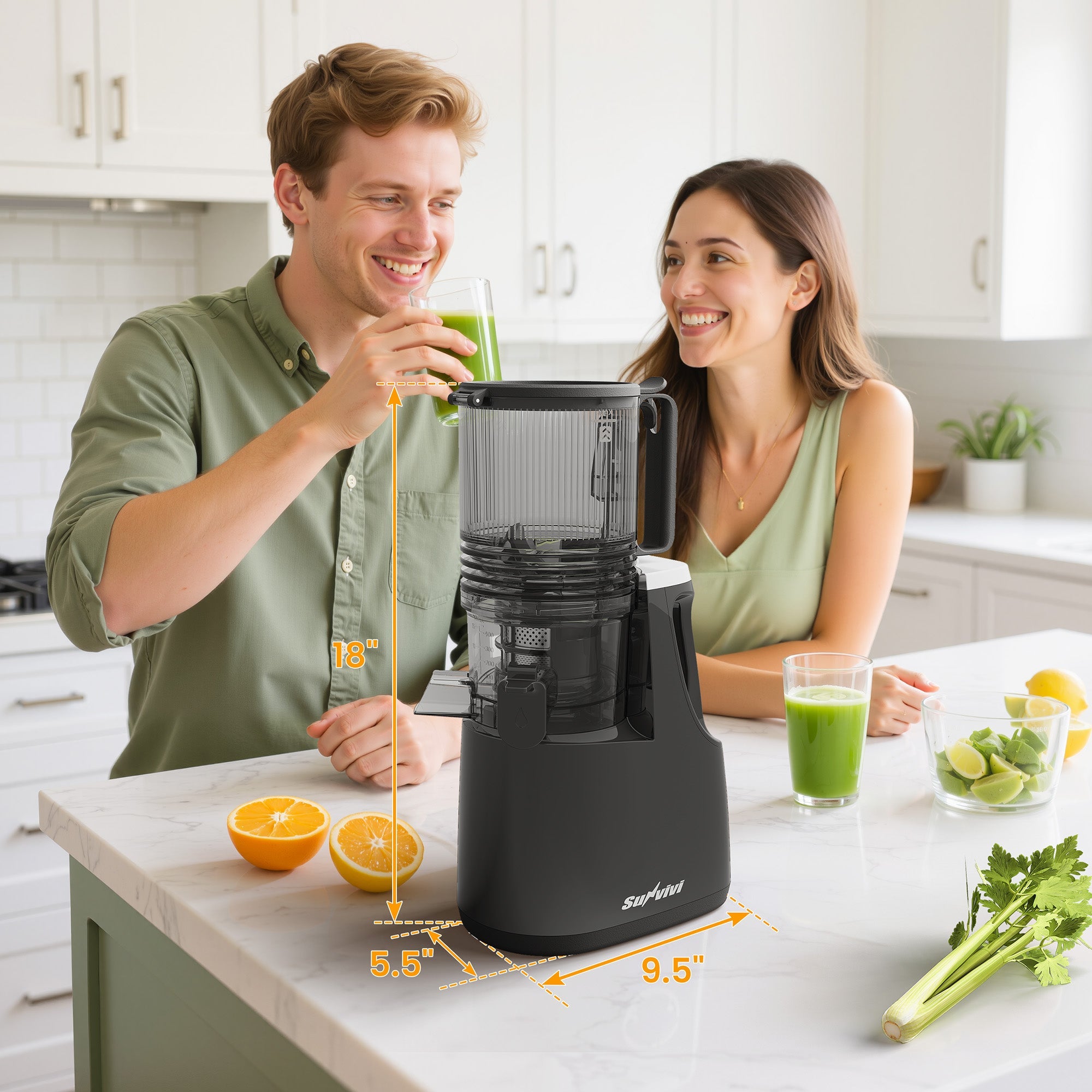 Sunvivi Cold Press Juicer with 5.9’’ Wide Feed Chute 250W Slow Juicer Machines Fit Whole Vegetables & Fruits - Single