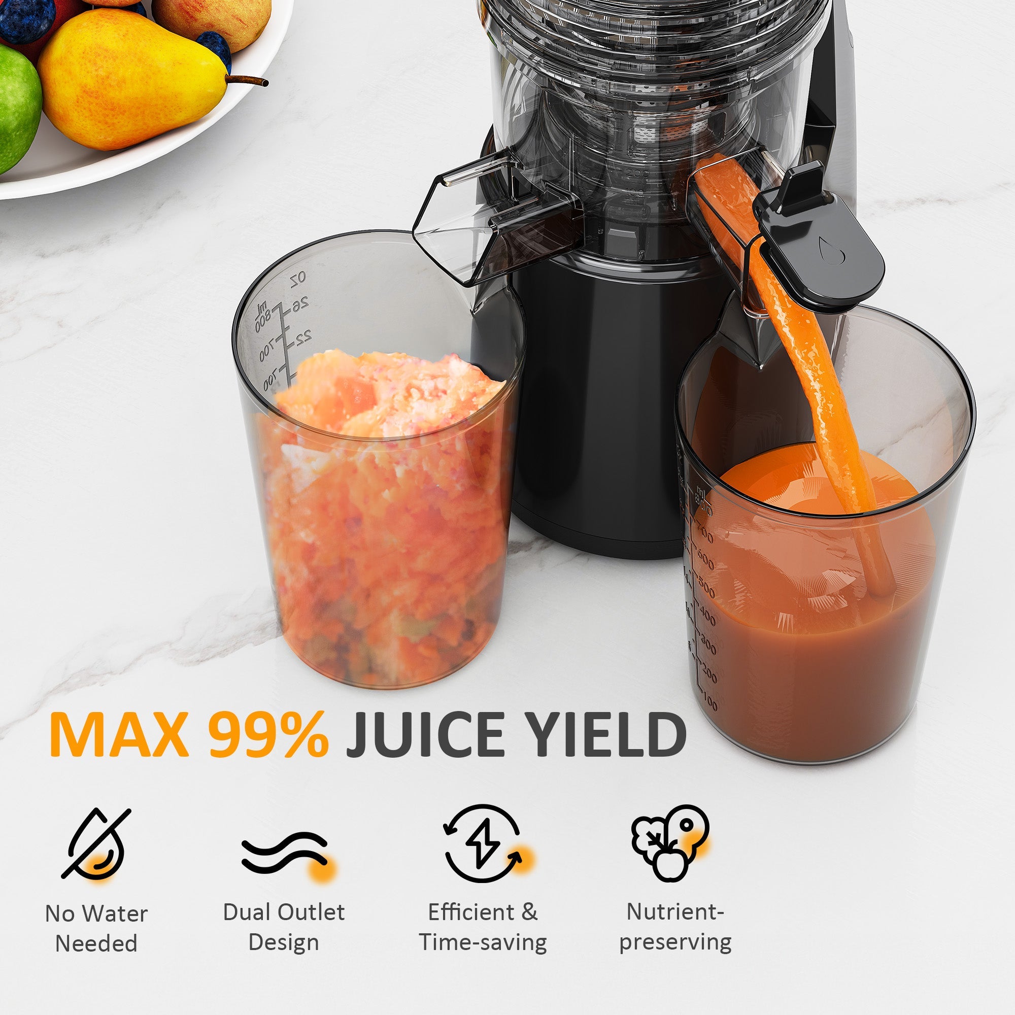 Sunvivi Cold Press Juicer with 5.9’’ Wide Feed Chute 250W Slow Juicer Machines Fit Whole Vegetables & Fruits - Single