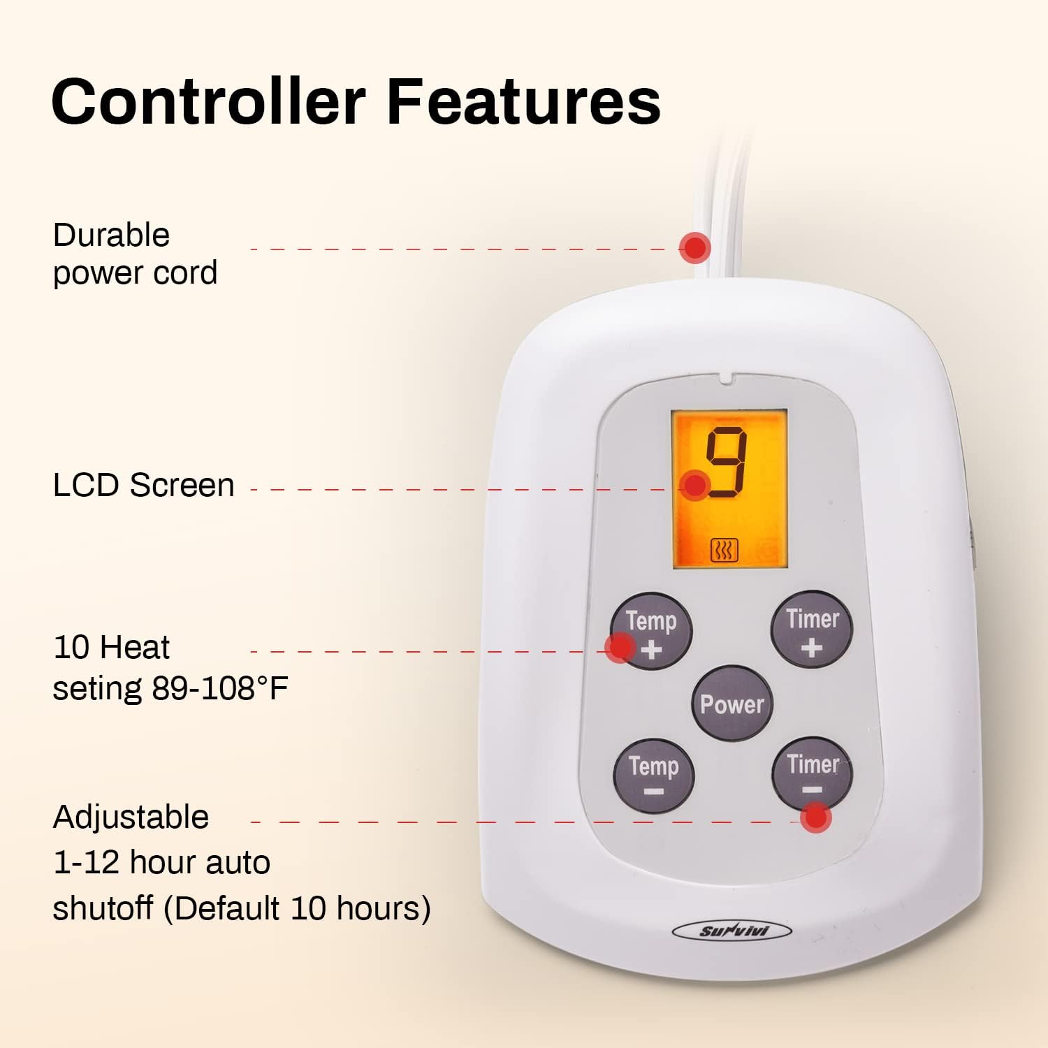 Sunvivi Controller for Electric Blanket King Yellowish Light LCD Display