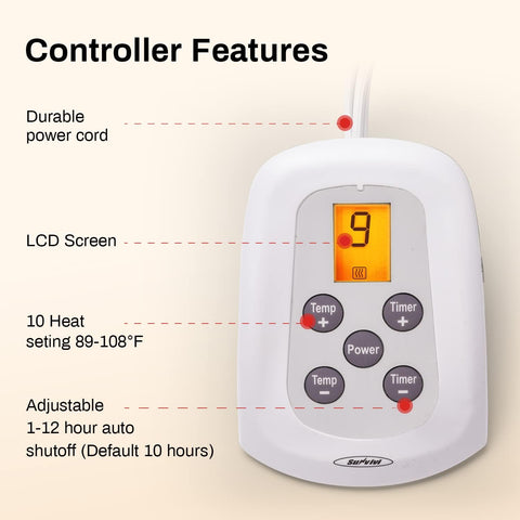 Sunvivi Controller for Electric Blanket King Yellowish Light LCD Display