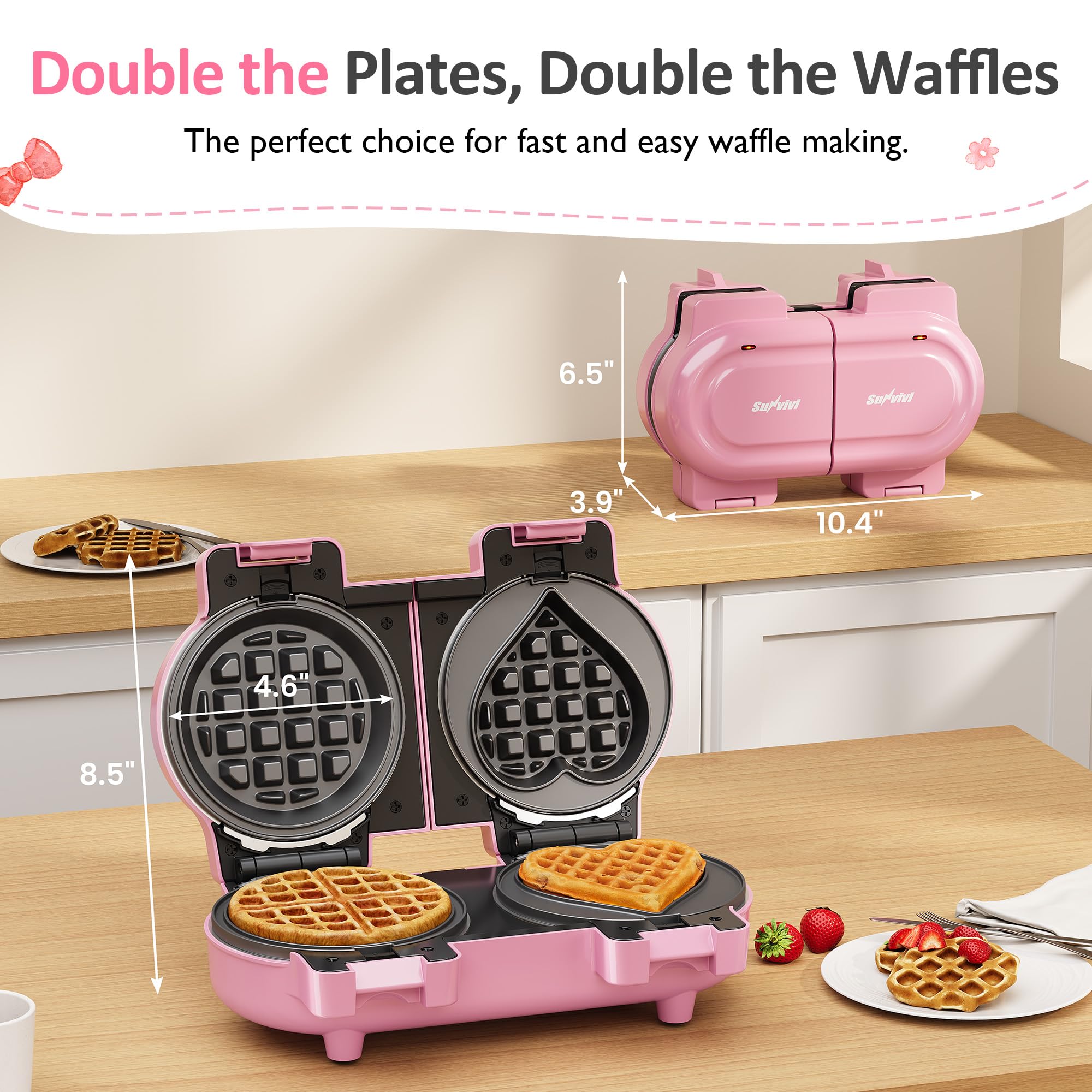 Sunvivi Double Belgian Waffle Maker with Dual Removable Nonstick Plates