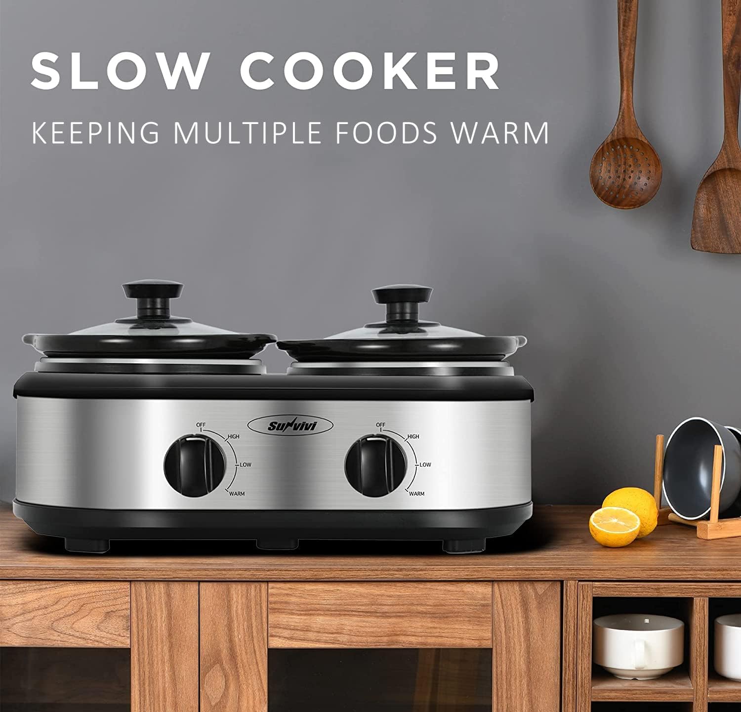 Sunvivi Dual Pot Slow Cooker 2*1.25 QT