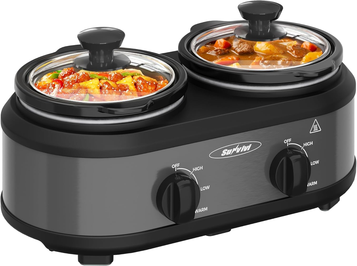Sunvivi Dual Pot Slow Cooker 2*1.25 QT - Grey
