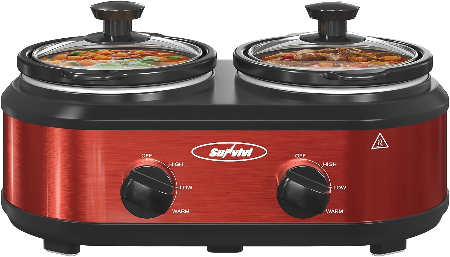 Sunvivi Dual Pot Slow Cooker 2*1.25 QT - Red