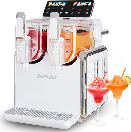 Sunvivi Dual-Tank Slushie Machine for Home: 169oz Frozen Drink Maker with Rapid Chill Technology - White