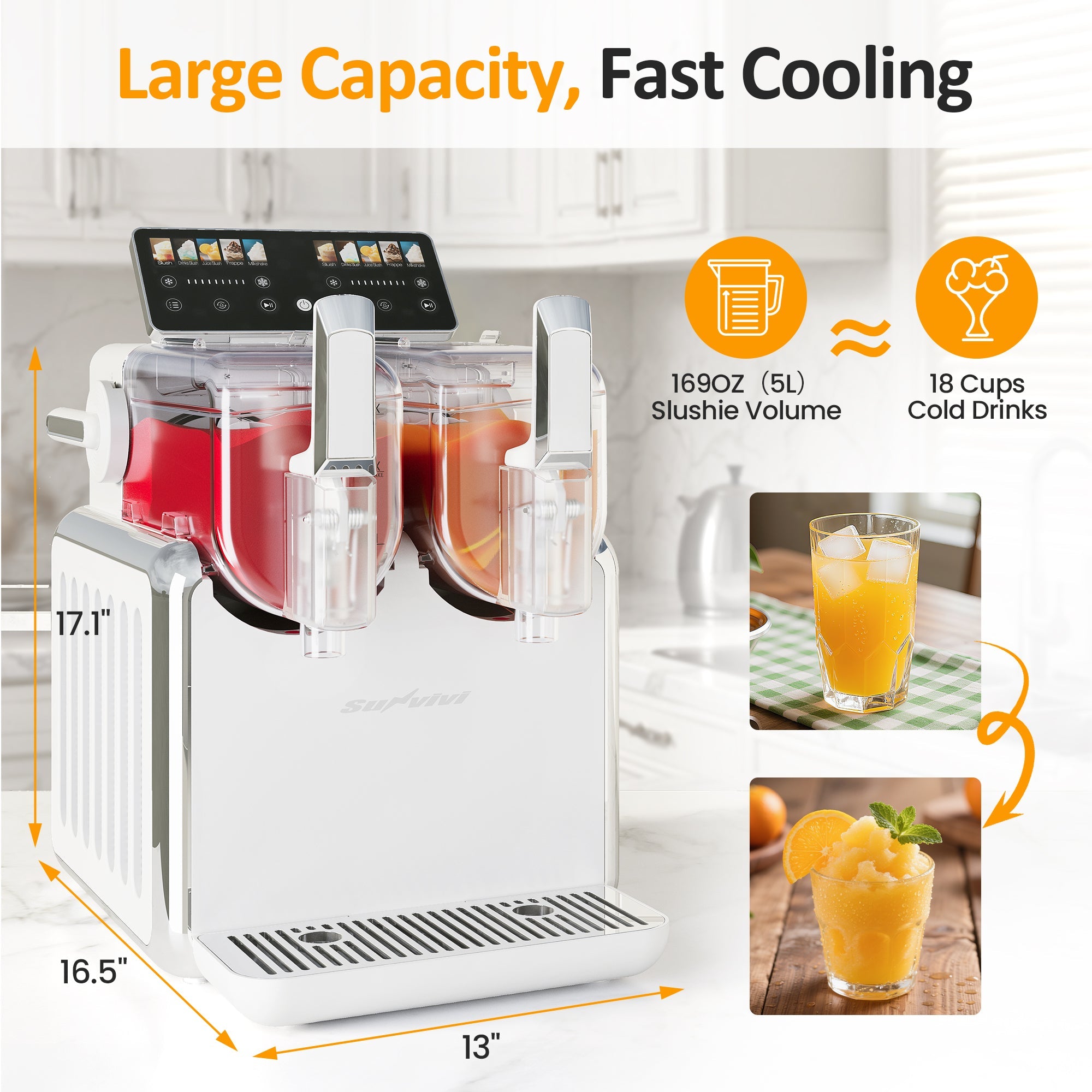 Sunvivi Dual-Tank Slushie Machine for Home: 169oz Frozen Drink Maker with Rapid Chill Technology