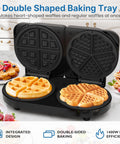 Sunvivi Dual Waffle Maker: Heart Waffle & Classic Waffle Iron with 2 Adjustable Temp Knobs