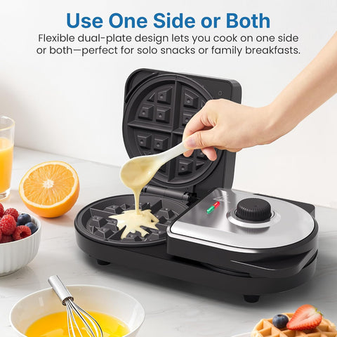 Sunvivi Dual Waffle Maker: Heart Waffle & Classic Waffle Iron with 2 Adjustable Temp Knobs