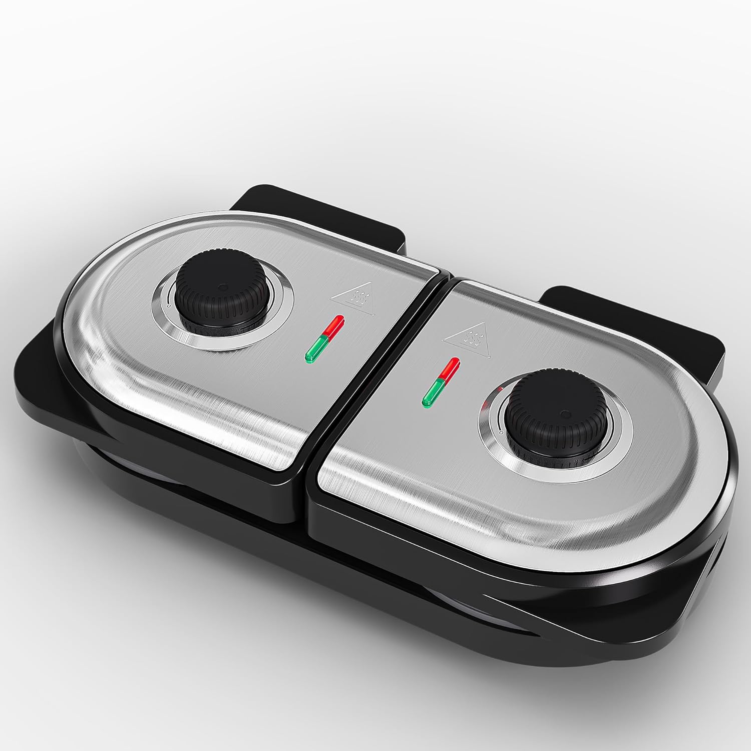 Sunvivi Dual Waffle Maker: Heart Waffle & Classic Waffle Iron with 2 Adjustable Temp Knobs