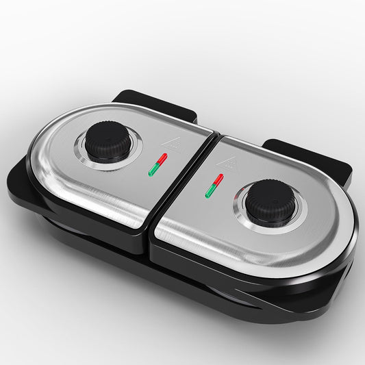 Sunvivi Dual Waffle Maker: Heart Waffle & Classic Waffle Iron with 2 Adjustable Temp Knobs