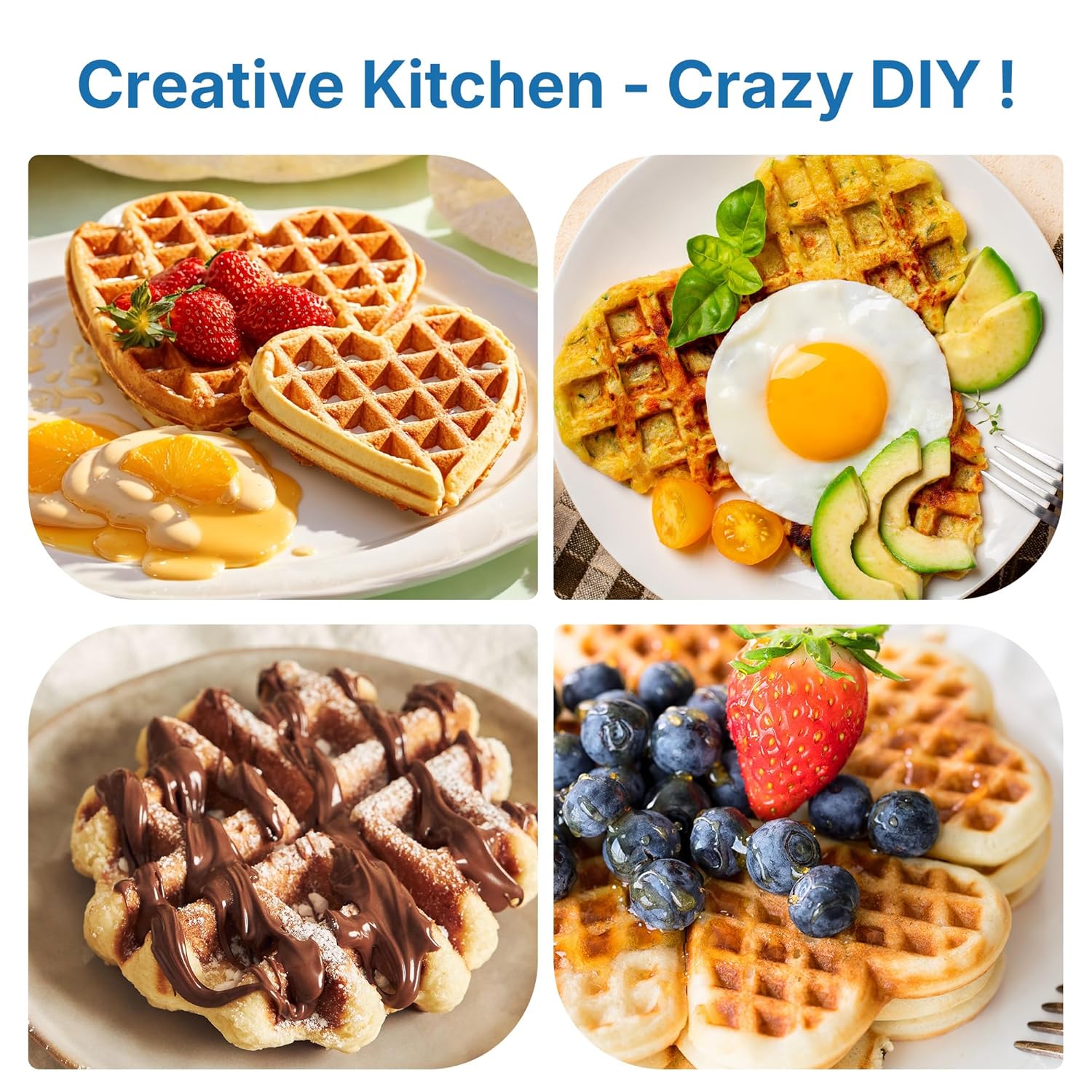 Sunvivi Dual Waffle Maker: Heart Waffle & Classic Waffle Iron with 2 Adjustable Temp Knobs