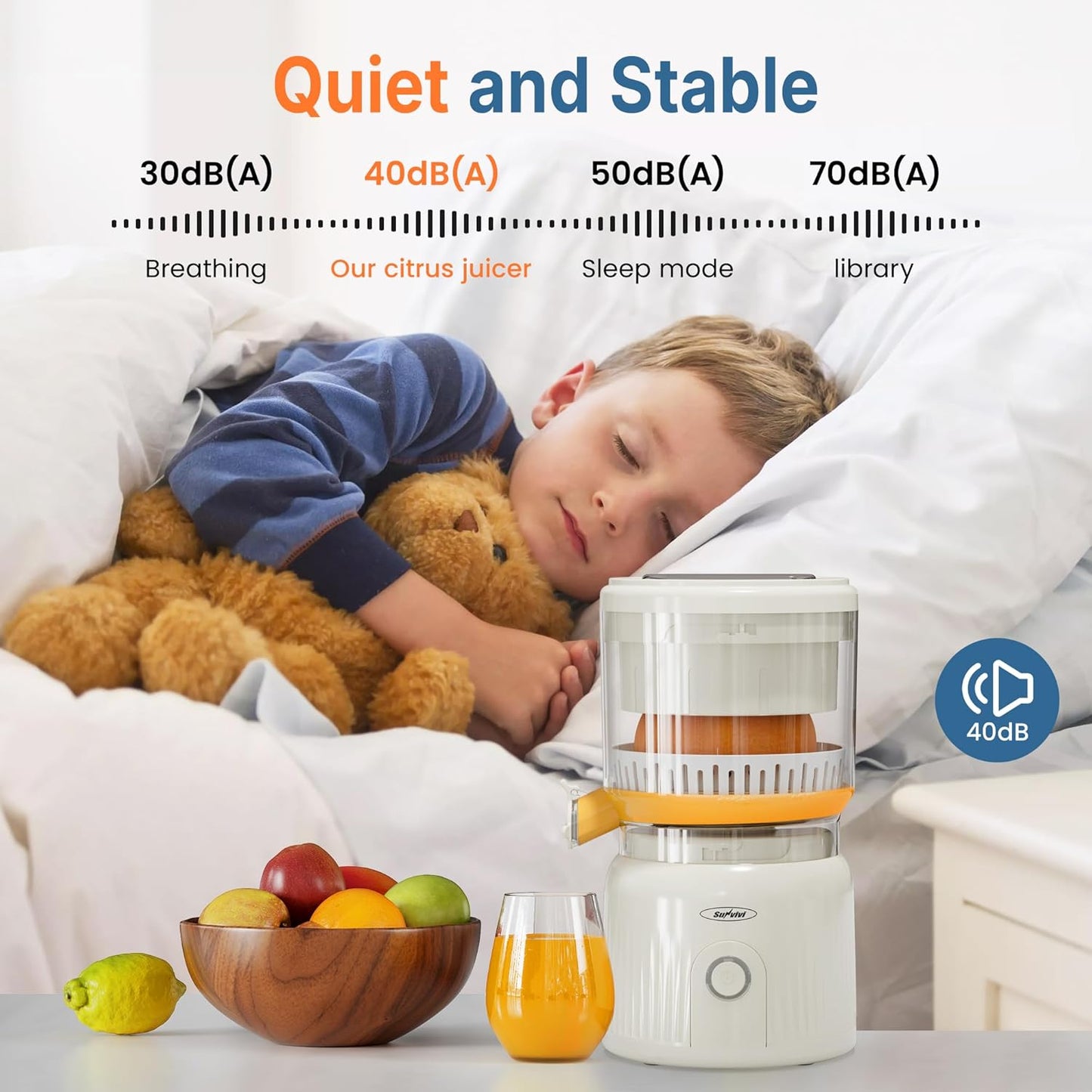 Sunvivi Electric Citrus Juicer 90W Automatic Juice Squeezer with High-Speed 15,000 RPM Ideal for Orange Lemon and Soft