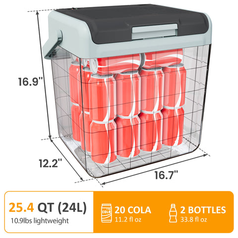 Sunvivi Electric Cooler & Warmer with Handle 25QT Portable Thermoelectric Car Refrigerator Dual Cooling & Heating 12V