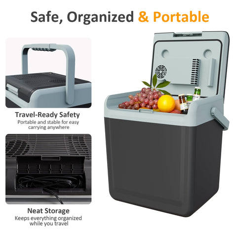Sunvivi Electric Cooler & Warmer with Handle 25QT Portable Thermoelectric Car Refrigerator Dual Cooling & Heating 12V