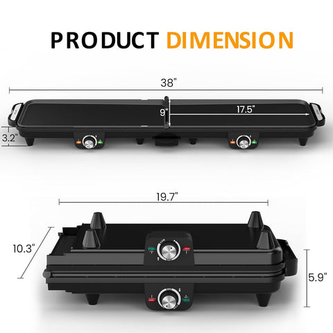 Sunvivi Electric Griddle Flat Grill: Indoor Grill with 2 Adjustable Temp Knobs Nonstick Cooking Plate Large Grill Pan