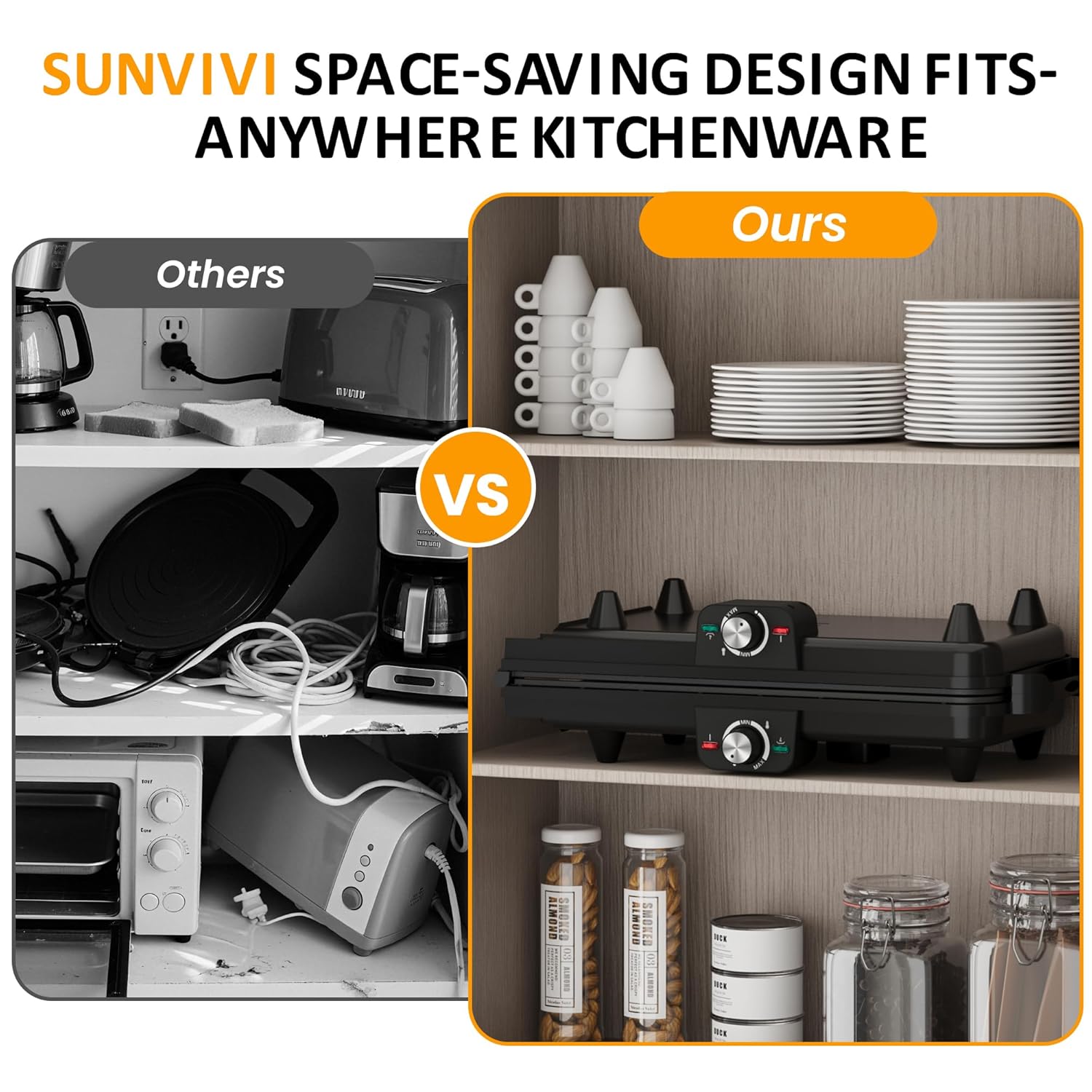 Sunvivi Electric Griddle Flat Grill: Indoor Grill with 2 Adjustable Temp Knobs Nonstick Cooking Plate Large Grill Pan