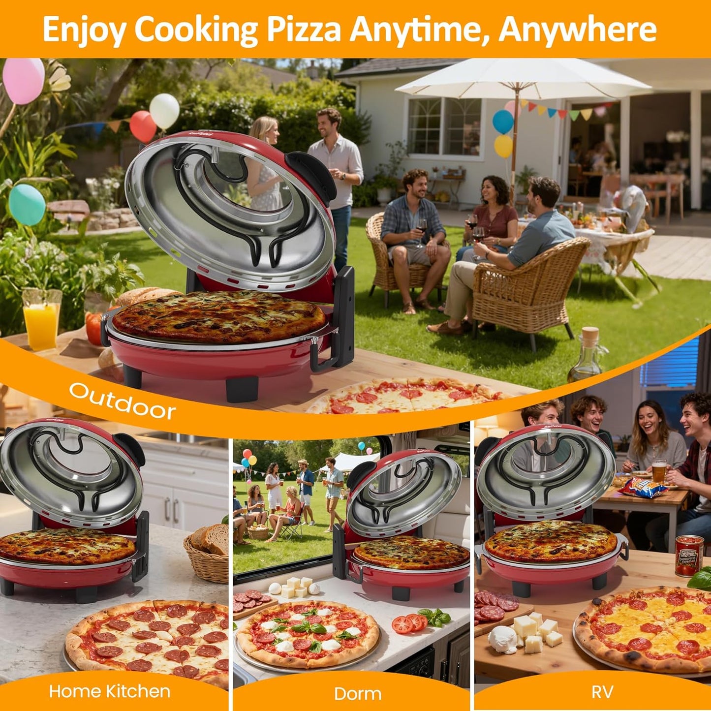 Sunvivi Electric Indoor Pizza Oven: Countertop Pizza Maker with Temp Control Knob Heats up to 770¡§H Portable Pizza