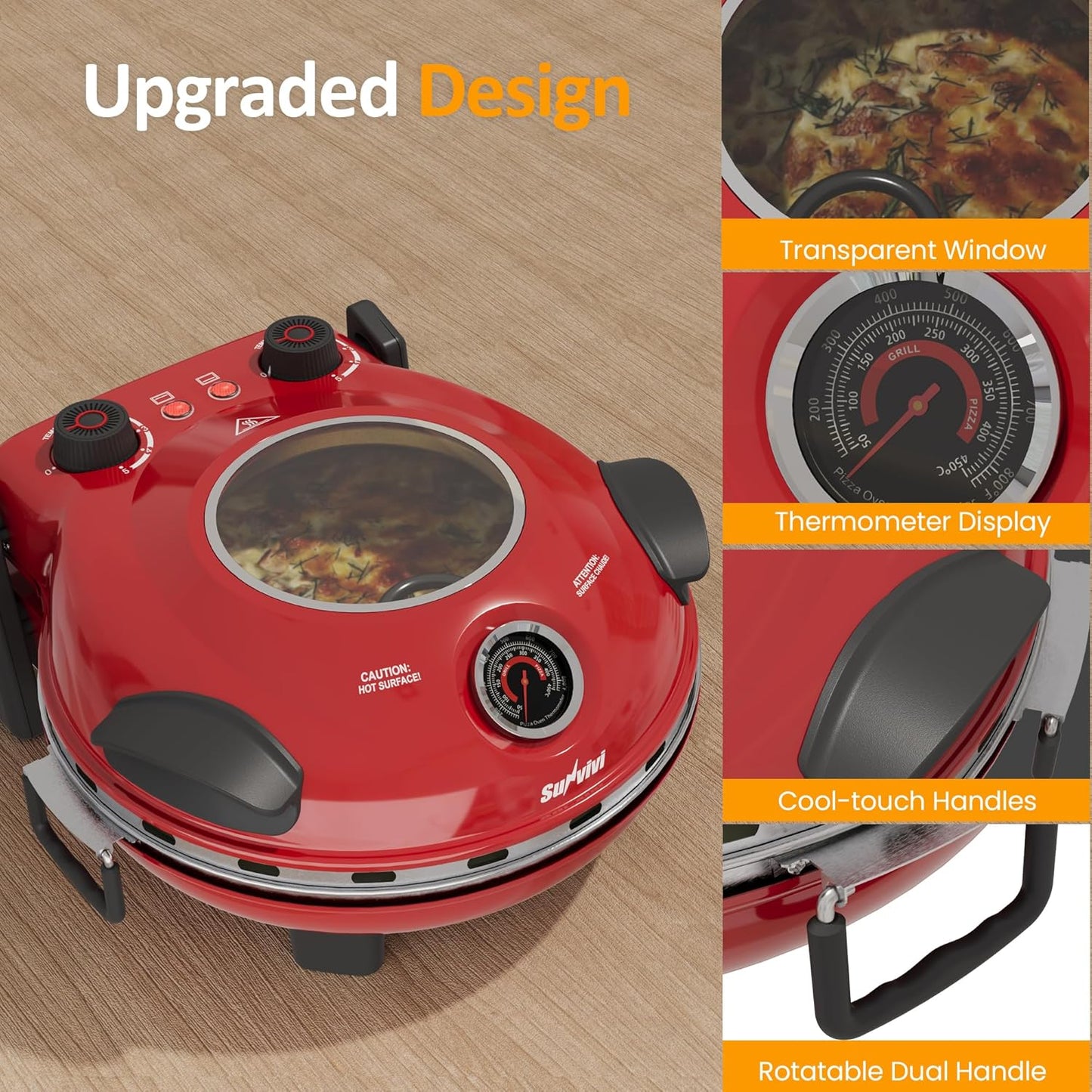 Sunvivi Electric Indoor Pizza Oven: Countertop Pizza Maker with Temp Control Knob Heats up to 770¡§H Portable Pizza